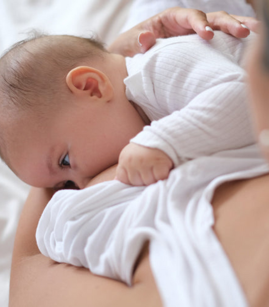 A baby being breastfed by his mother