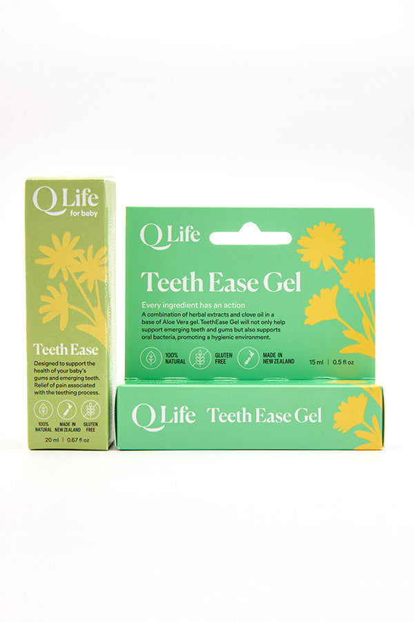 QLife Teeth Ease Drops and TeethEase Gel, included in the Ultimate Baby Soothing Kit